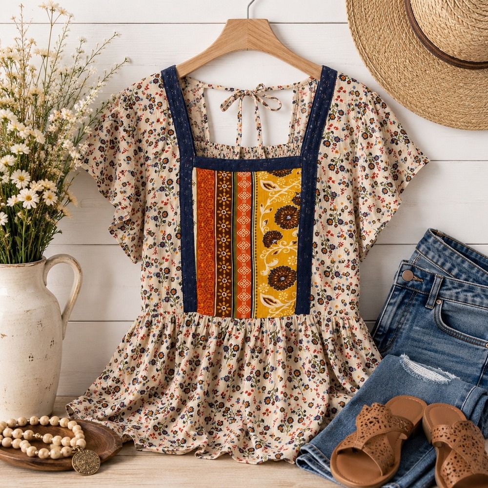 Maurices Womens Small Floral Peplum Blouse NWT western Boho Cottagecore hippie
